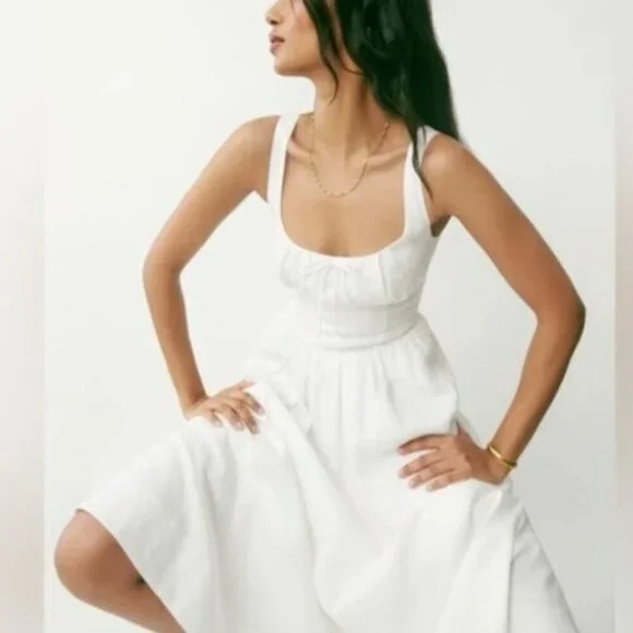 NEW Reformation Balia Linen Sleeveless Midi Dress in WhiteUS 6 UK 10